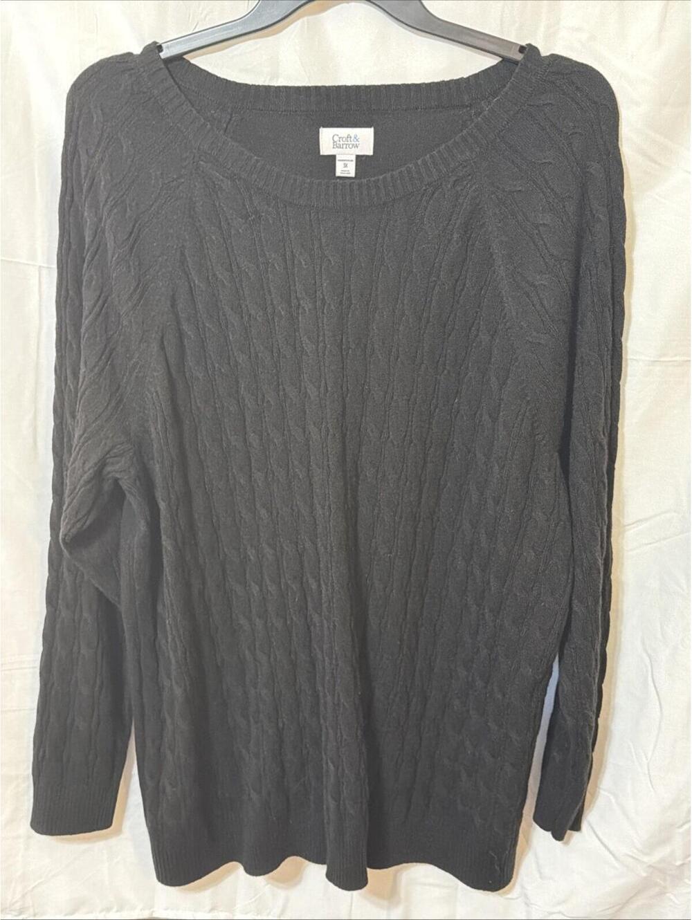 Croft and Barrow Black Sweater Beaded Jewels V Beck Glam Office Career Size 3X
